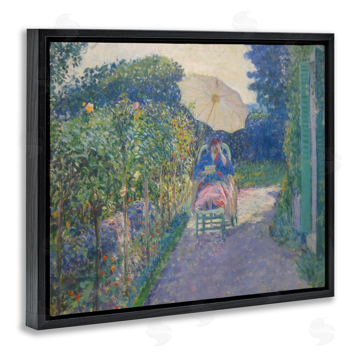 one1000paintings Classical Woman in Garden Black Floating Frame Canvas Wall Art Print