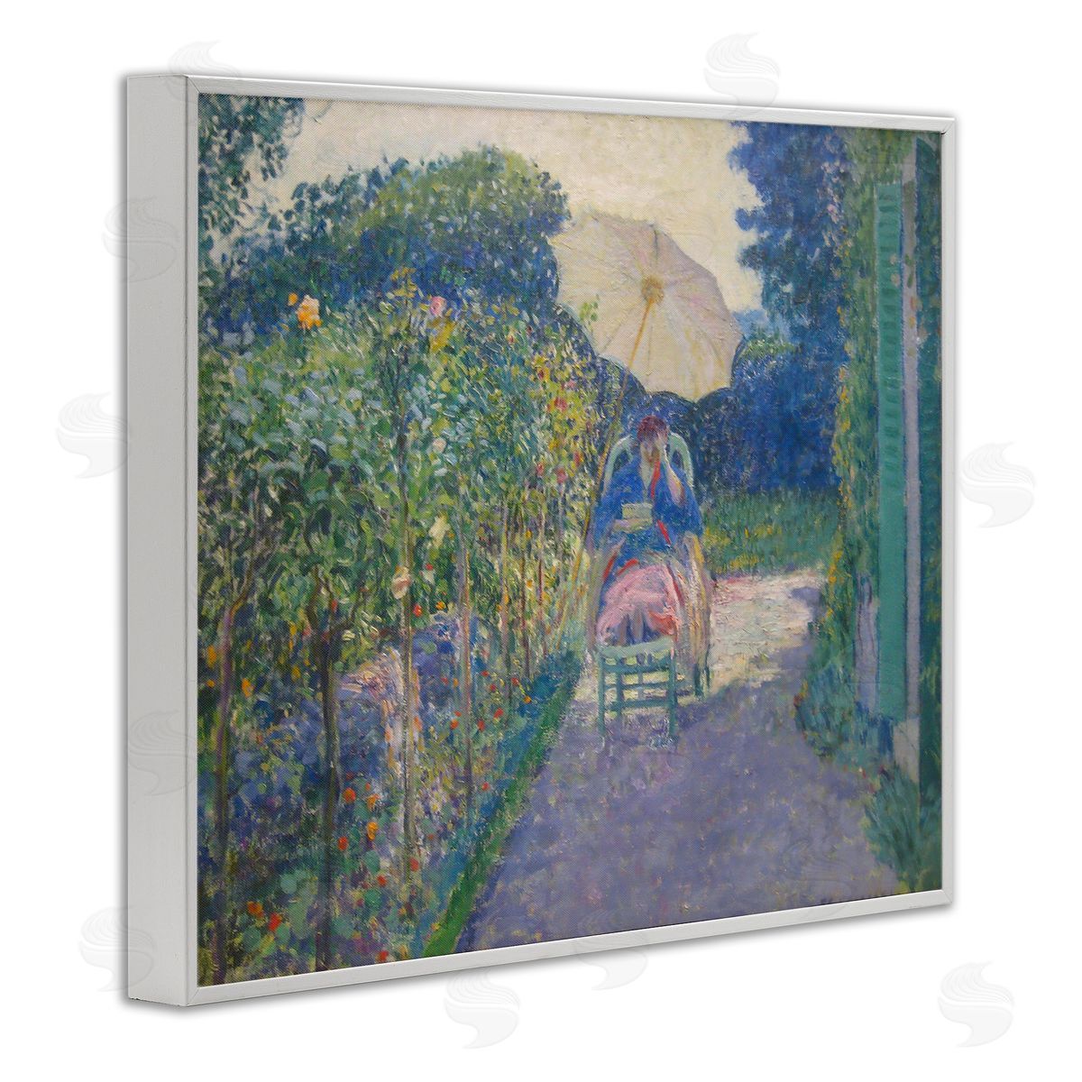 one1000paintings Classical Woman in Garden White Framed Giclee Wall Art Print