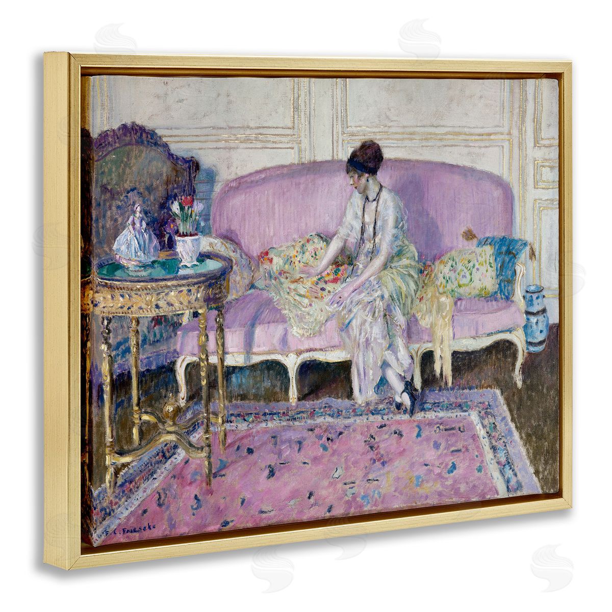 one1000paintings Classical Woman on Sofa Gold Floating Frame Canvas Wall Art Print