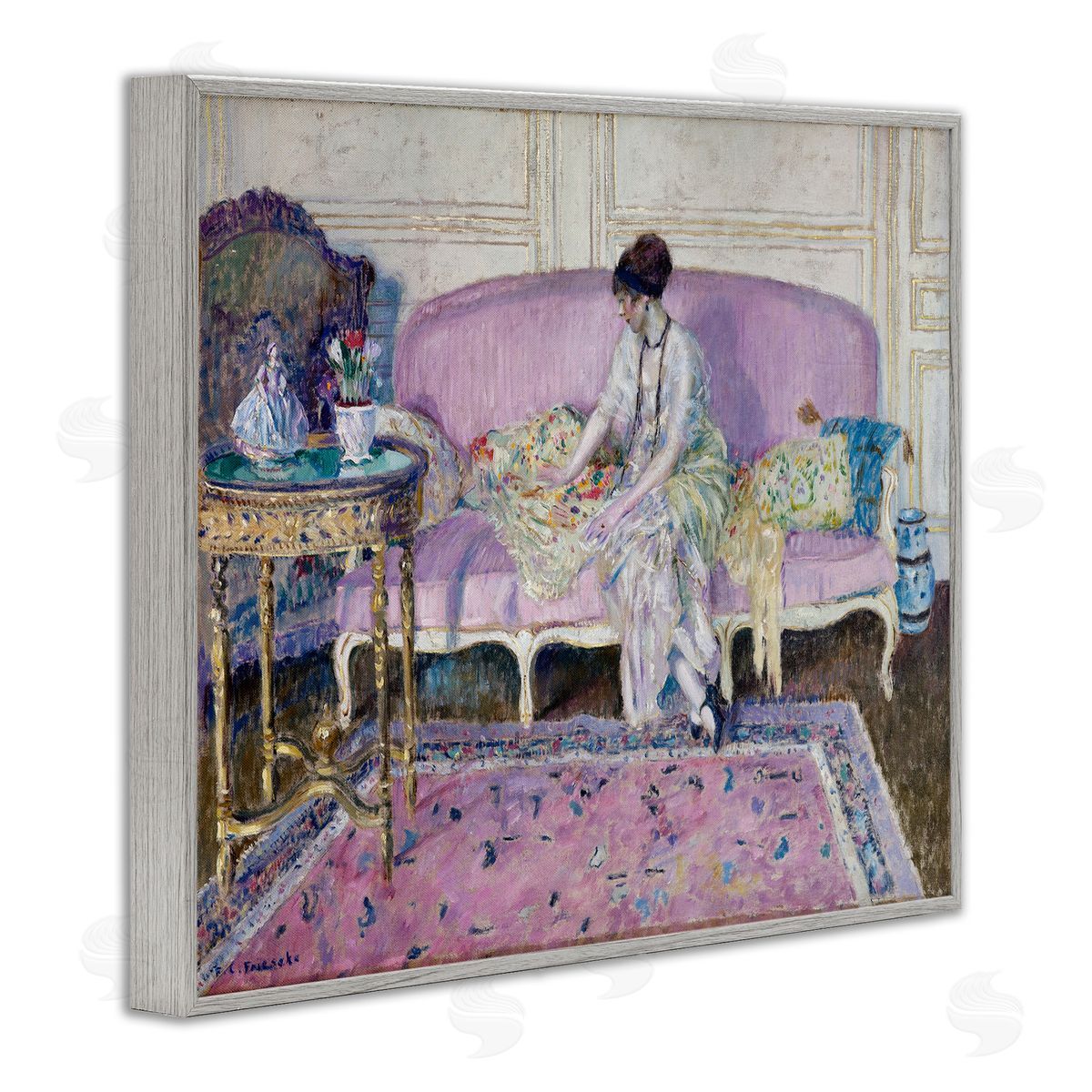 one1000paintings Classical Woman on Sofa Gray Framed Giclee Wall Art Print