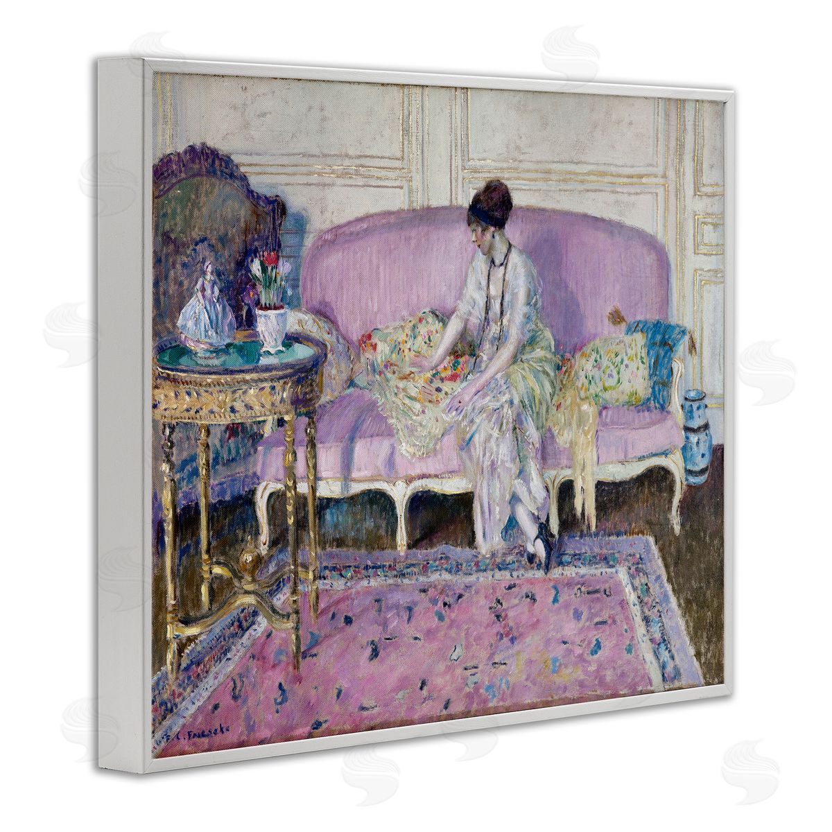 one1000paintings Classical Woman on Sofa White Framed Giclee Wall Art Print