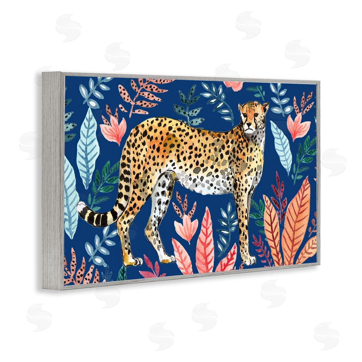 Elena Vladykina Jungle Plants & Cheetah Gray Framed Giclee Wall Art Print