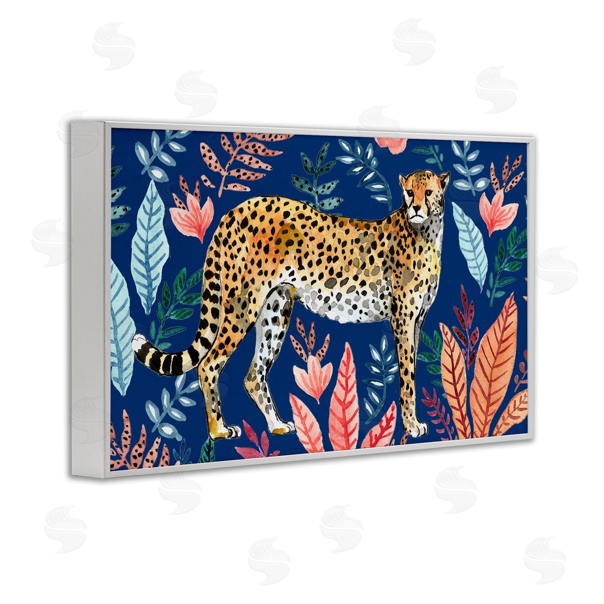 Elena Vladykina Jungle Plants & Cheetah White Framed Giclee Wall Art Print
