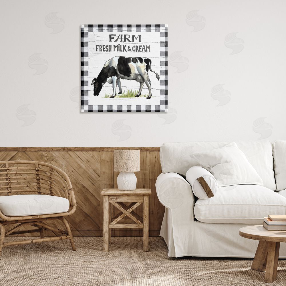 Elena Vladykina Spring Cow with Border Canvas Wall Art Print in Room