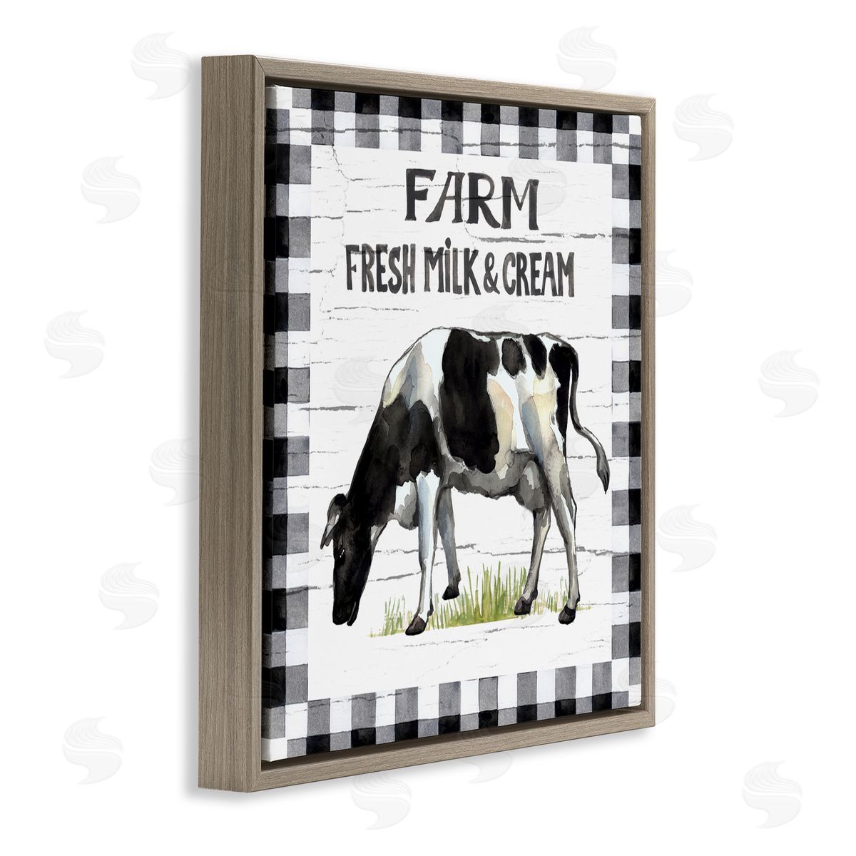 Elena Vladykina Spring Cow with Border Brown Floating Frame Canvas Wall Art Print