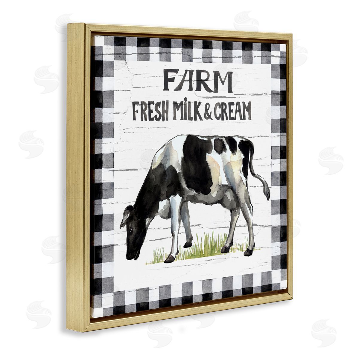 Elena Vladykina Spring Cow with Border Gold Floating Frame Canvas Wall Art Print
