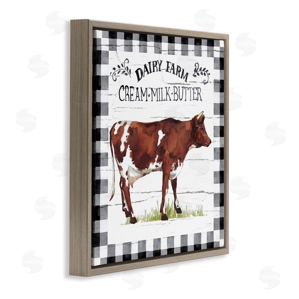 Elena Vladykina Rustic Spring Cow Brown Floating Frame Canvas Wall Art Print