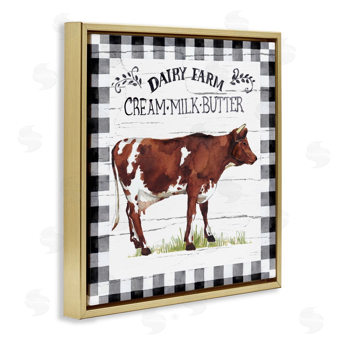 Elena Vladykina Rustic Spring Cow Gold Floating Frame Canvas Wall Art Print