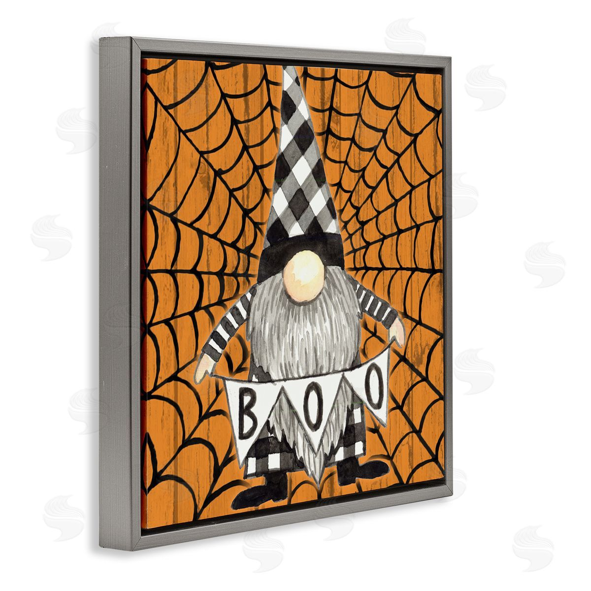 Elena Vladykina Rustic Halloween Gnome Gray Floating Frame Canvas Wall Art Print