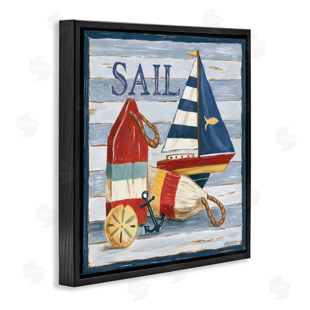 Jennifer Brinley rep. Levison Designs Sail Boat & Buoys Black Floating Frame Canvas Wall Art Print