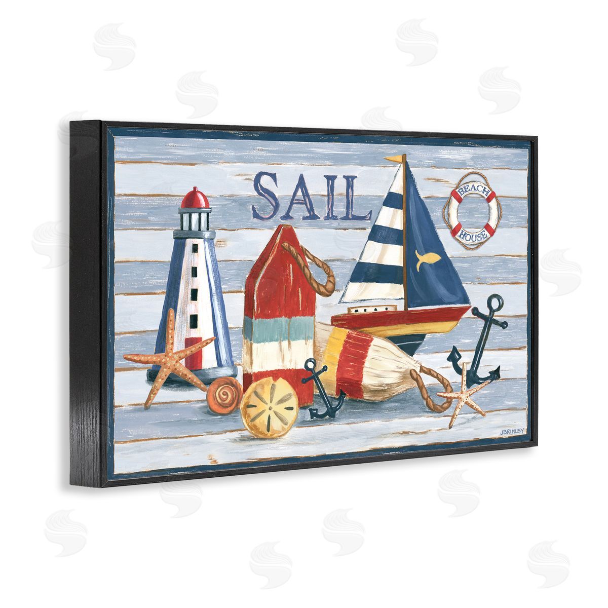 Jennifer Brinley rep. Levison Designs Striped Nautical Still Life Black Framed Giclee Wall Art Print