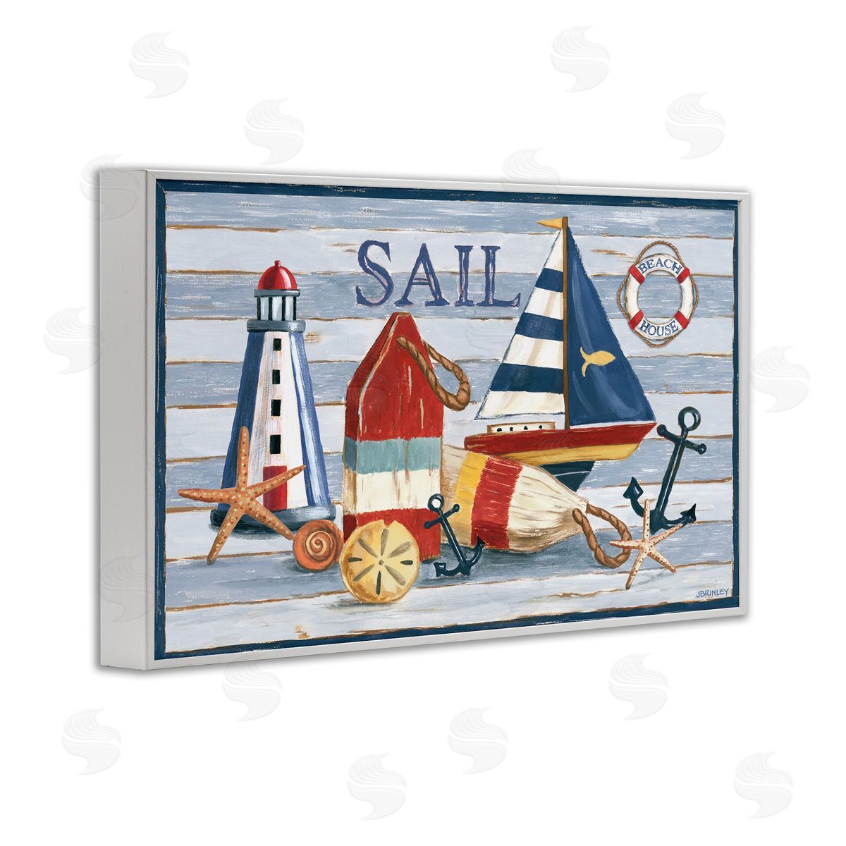 Jennifer Brinley rep. Levison Designs Striped Nautical Still Life White Framed Giclee Wall Art Print