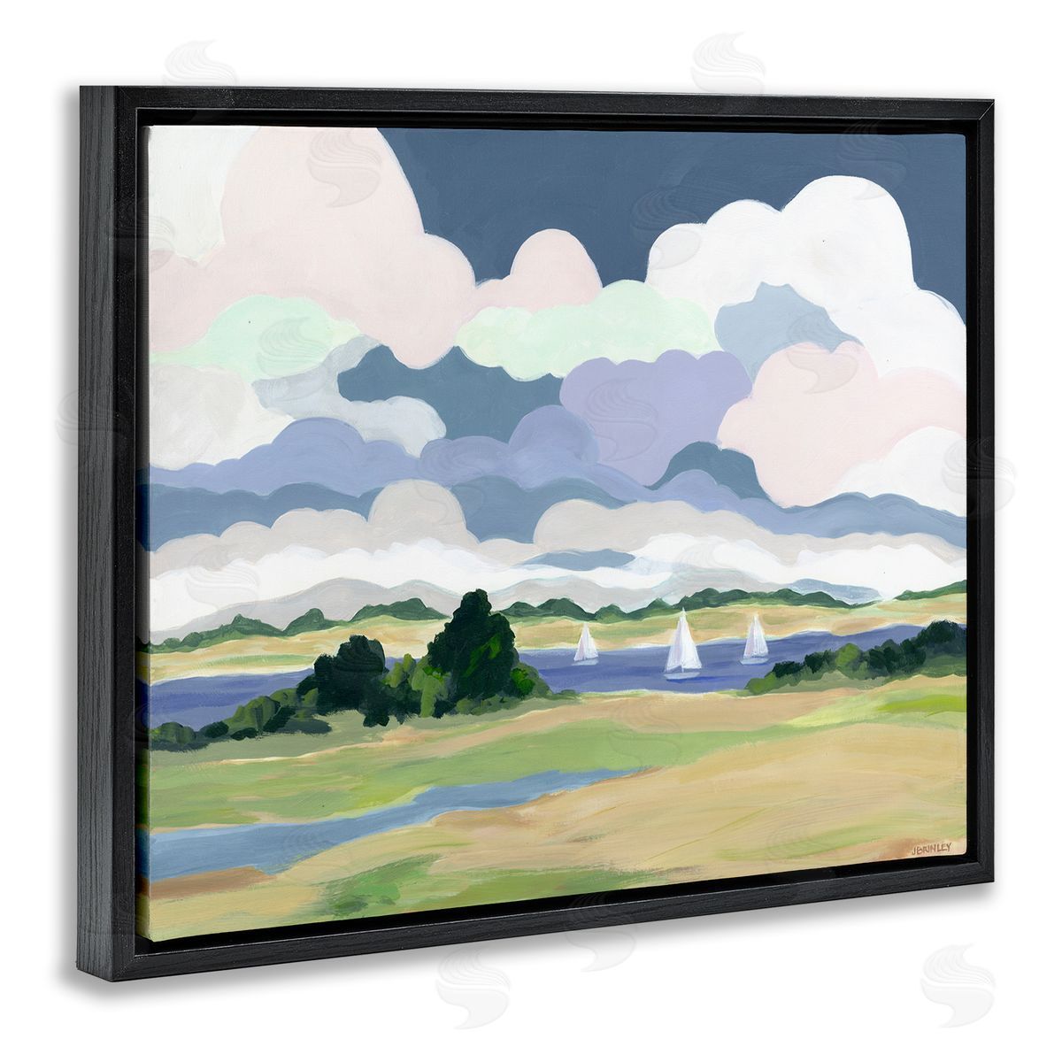 Jennifer Brinley rep. Levison Designs Billowing Clouds Countryside Black Floating Frame Canvas Wall Art Print