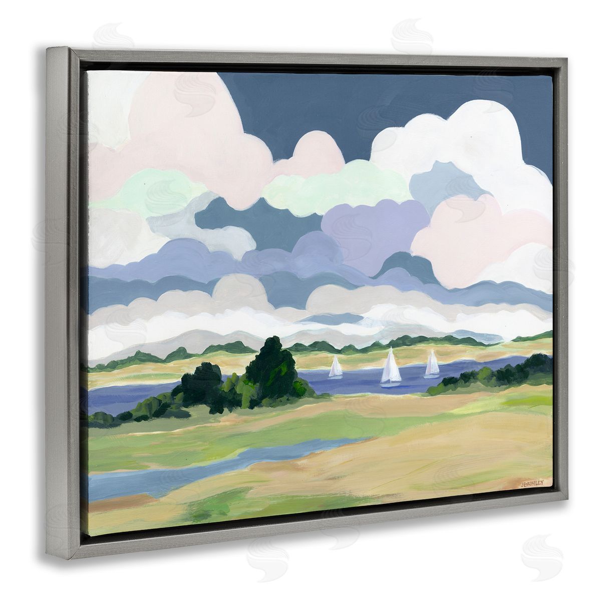 Jennifer Brinley rep. Levison Designs Billowing Clouds Countryside Gray Floating Frame Canvas Wall Art Print