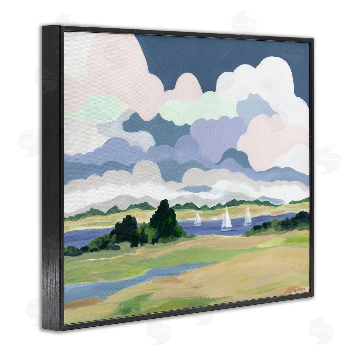 Jennifer Brinley rep. Levison Designs Billowing Clouds Countryside Black Framed Giclee Wall Art Print