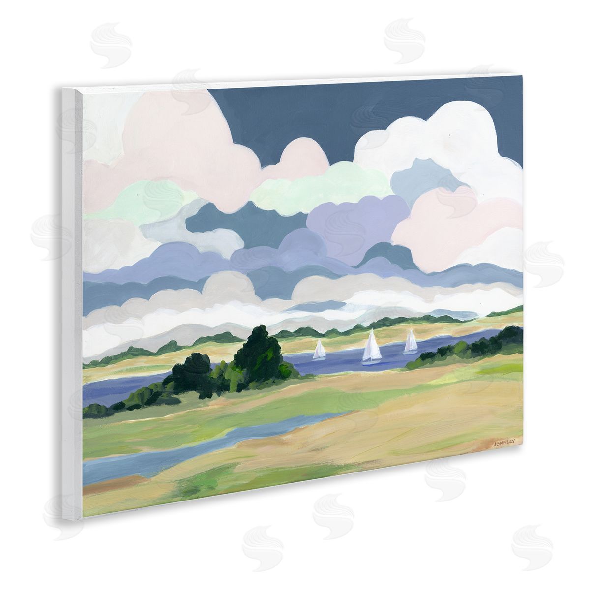 Jennifer Brinley rep. Levison Designs Billowing Clouds Countryside Wooden Wall Plaque Art Print