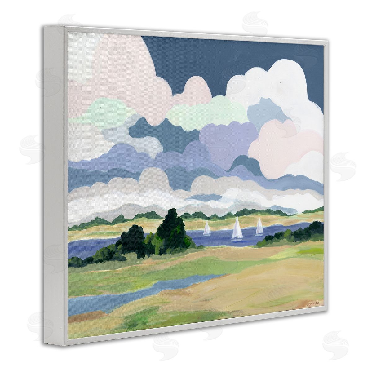 Jennifer Brinley rep. Levison Designs Billowing Clouds Countryside White Framed Giclee Wall Art Print
