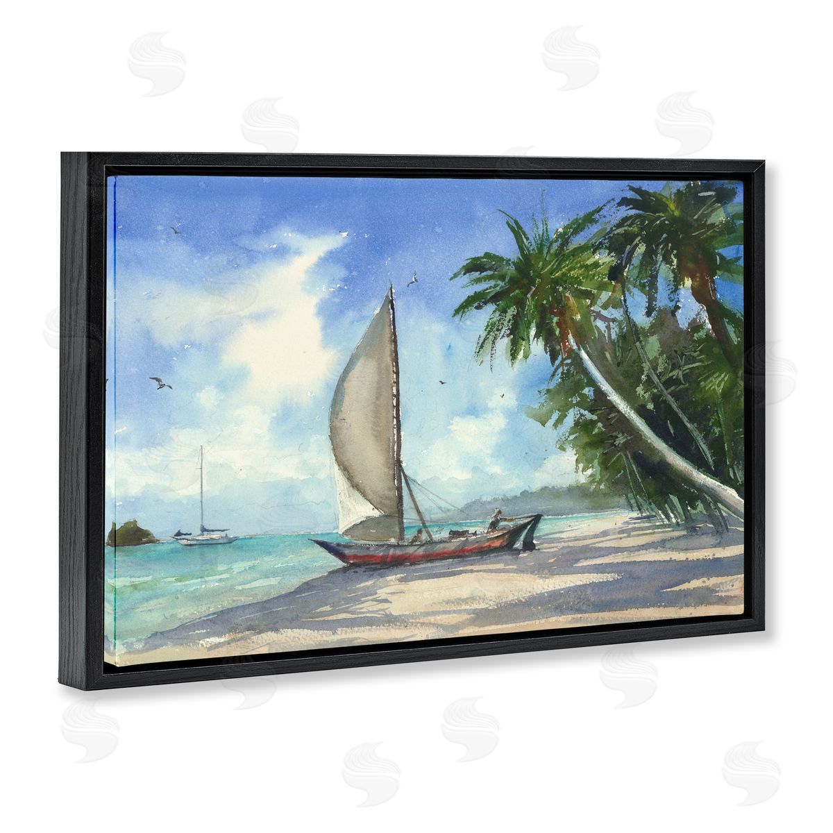 Geoff Allen High & Dry Boat on Shore Black Floating Frame Canvas Wall Art Print