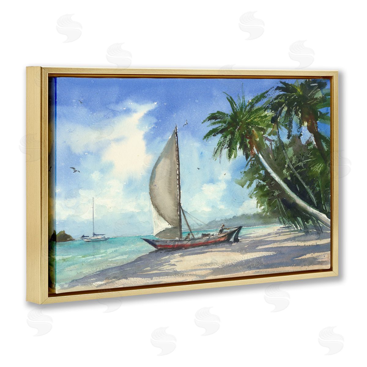 Geoff Allen High & Dry Boat on Shore Gold Floating Frame Canvas Wall Art Print