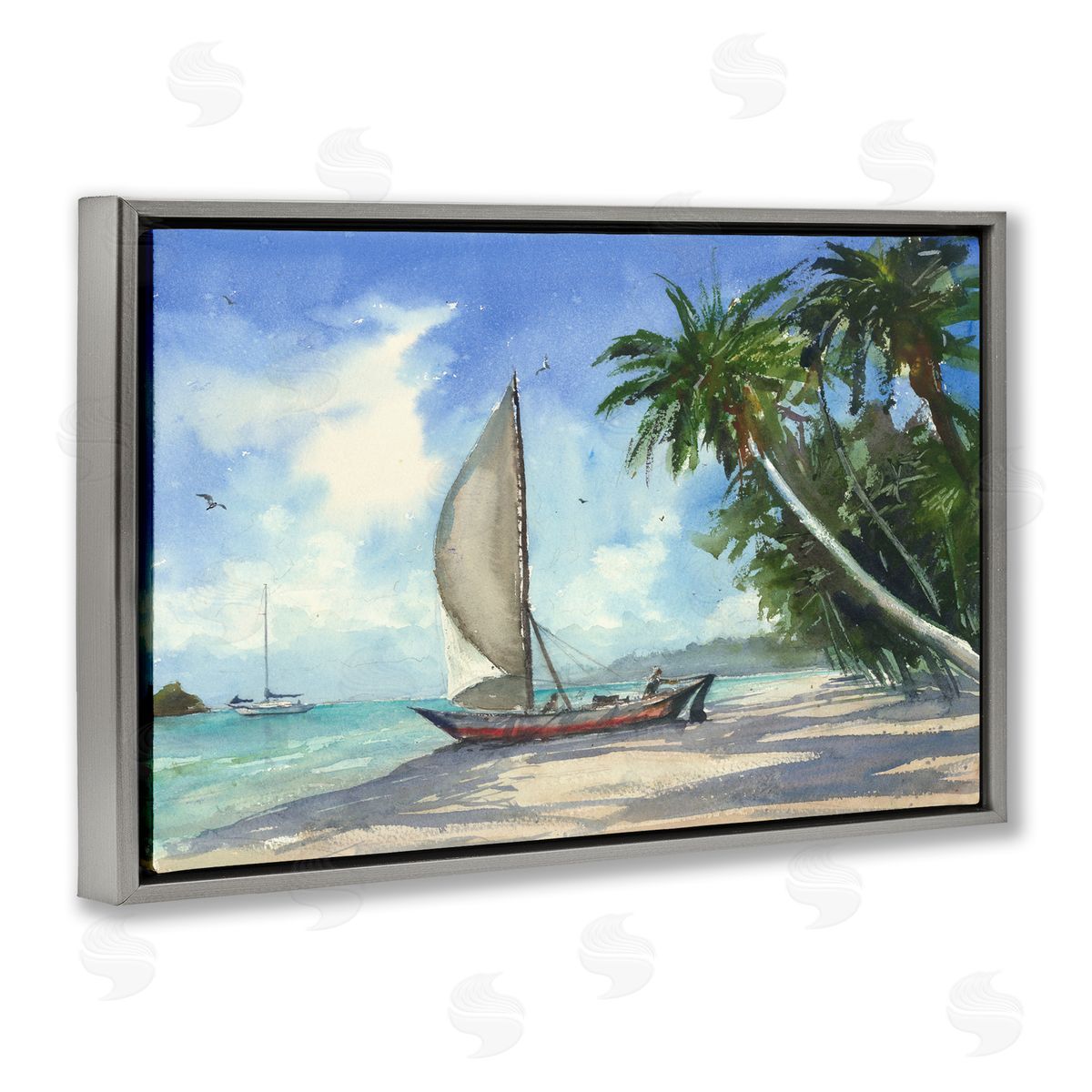 Geoff Allen High & Dry Boat on Shore Gray Floating Frame Canvas Wall Art Print