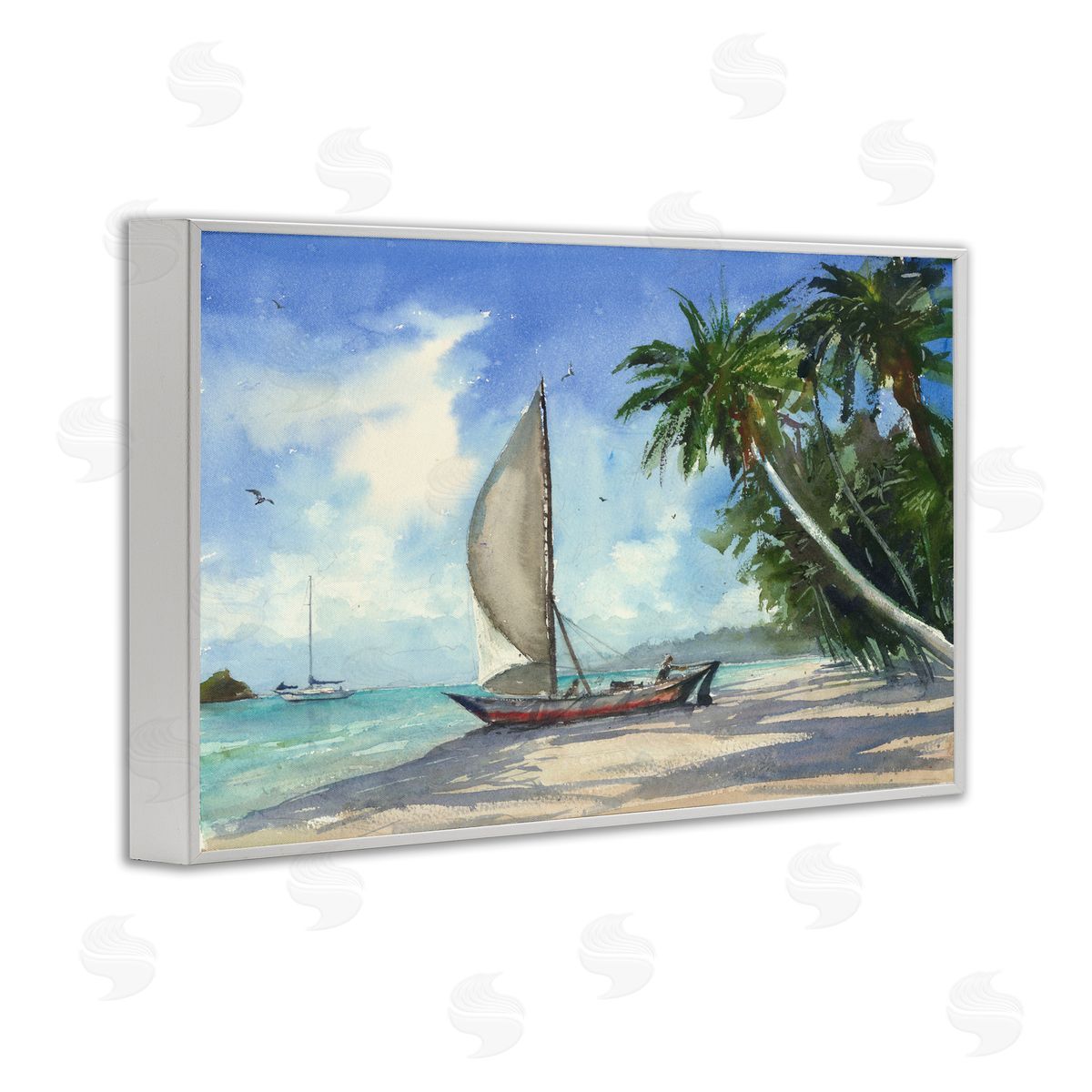 Geoff Allen High & Dry Boat on Shore White Framed Giclee Wall Art Print