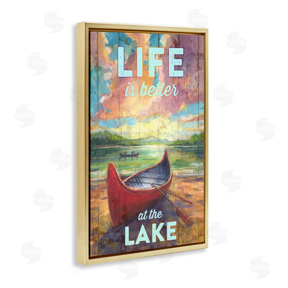Geoff Allen Life At Lake with Canoe Gold Floating Frame Canvas Wall Art Print