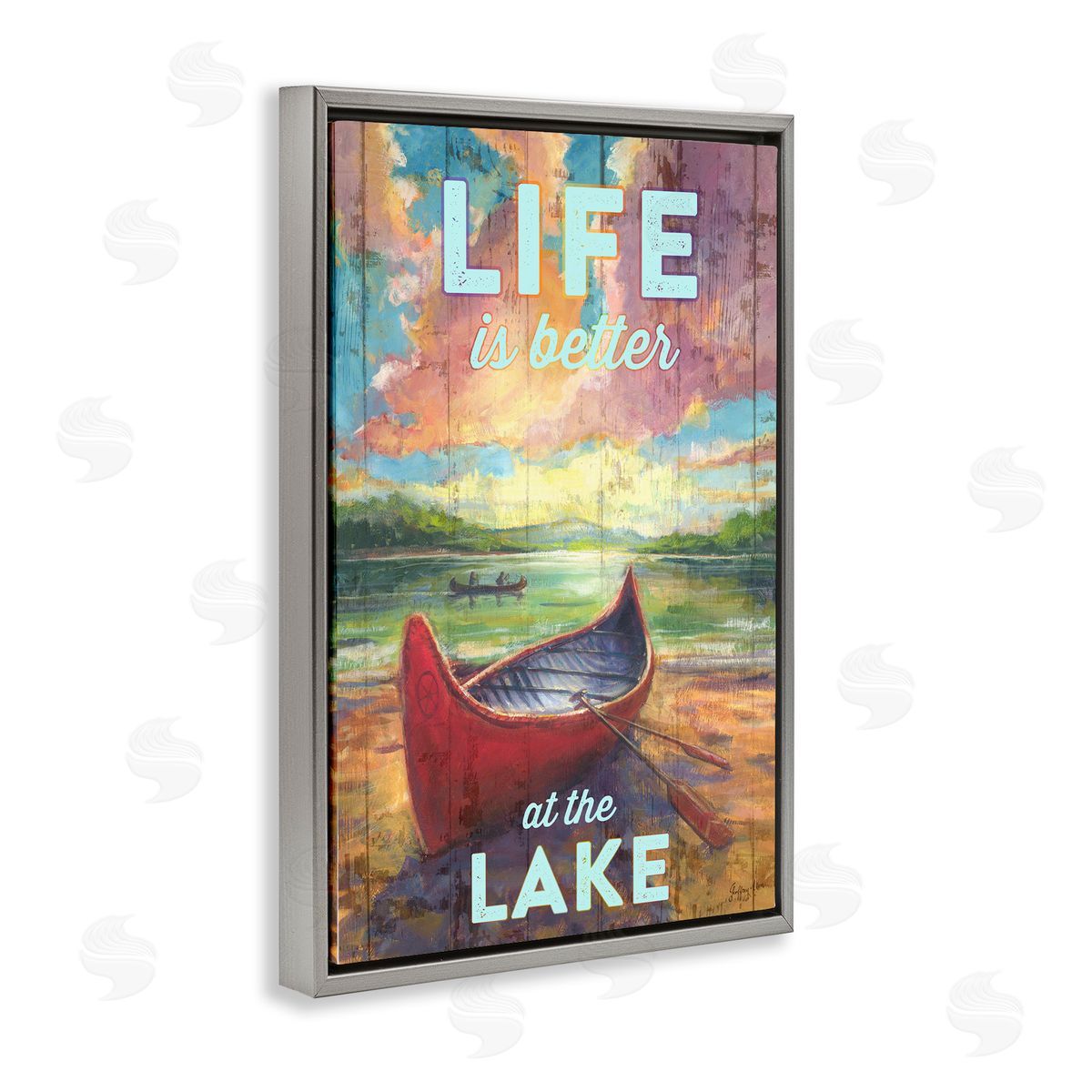 Geoff Allen Life At Lake with Canoe Gray Floating Frame Canvas Wall Art Print