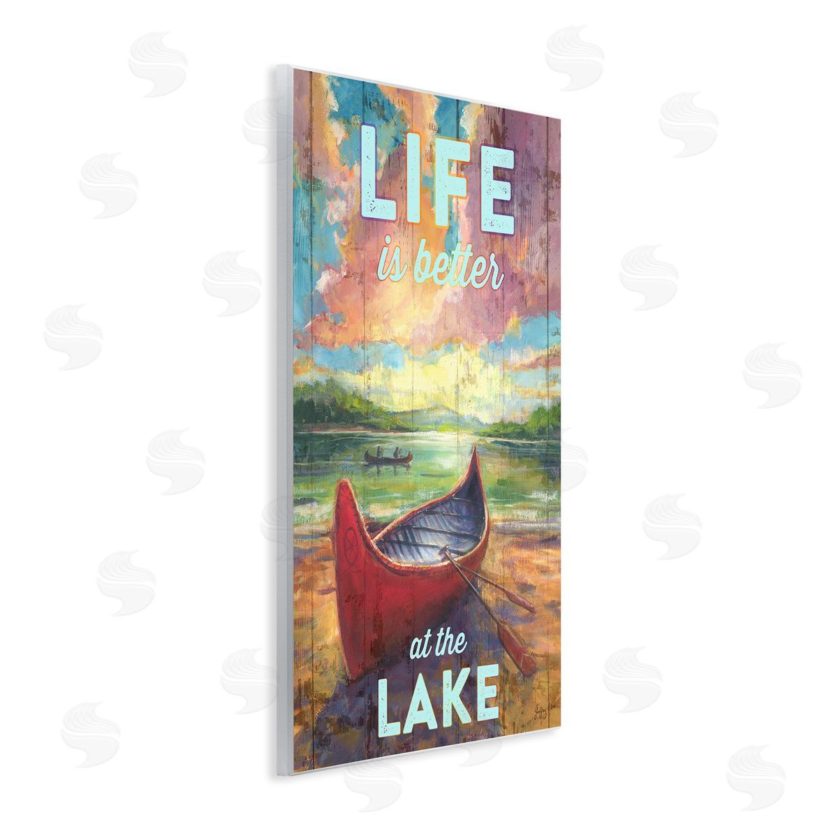 Geoff Allen Life At Lake with Canoe Wooden Wall Plaque Art Print