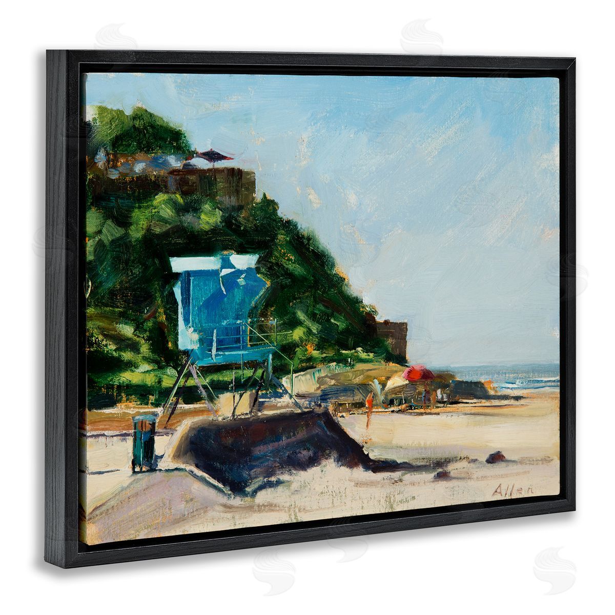 Geoff Allen Beach Guard Tower Black Floating Frame Canvas Wall Art Print