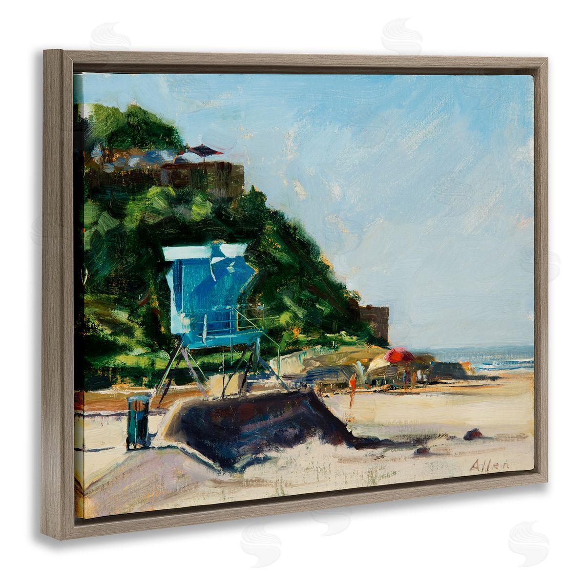 Geoff Allen Beach Guard Tower Brown Floating Frame Canvas Wall Art Print
