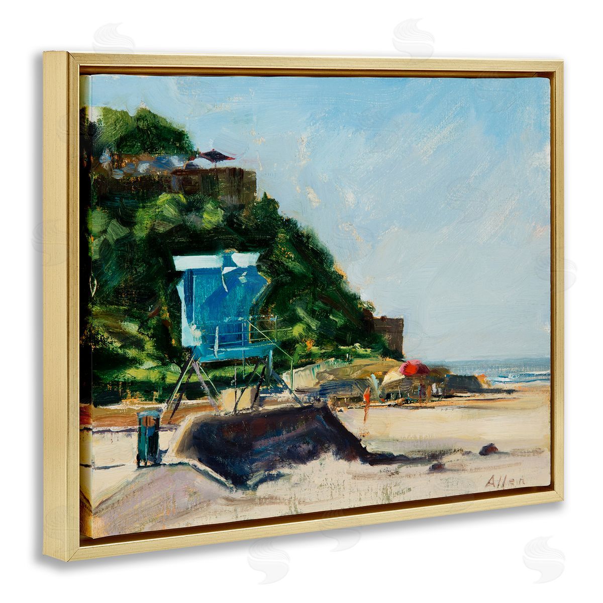 Geoff Allen Beach Guard Tower Gold Floating Frame Canvas Wall Art Print