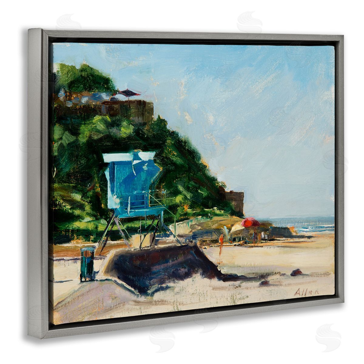 Geoff Allen Beach Guard Tower Gray Floating Frame Canvas Wall Art Print