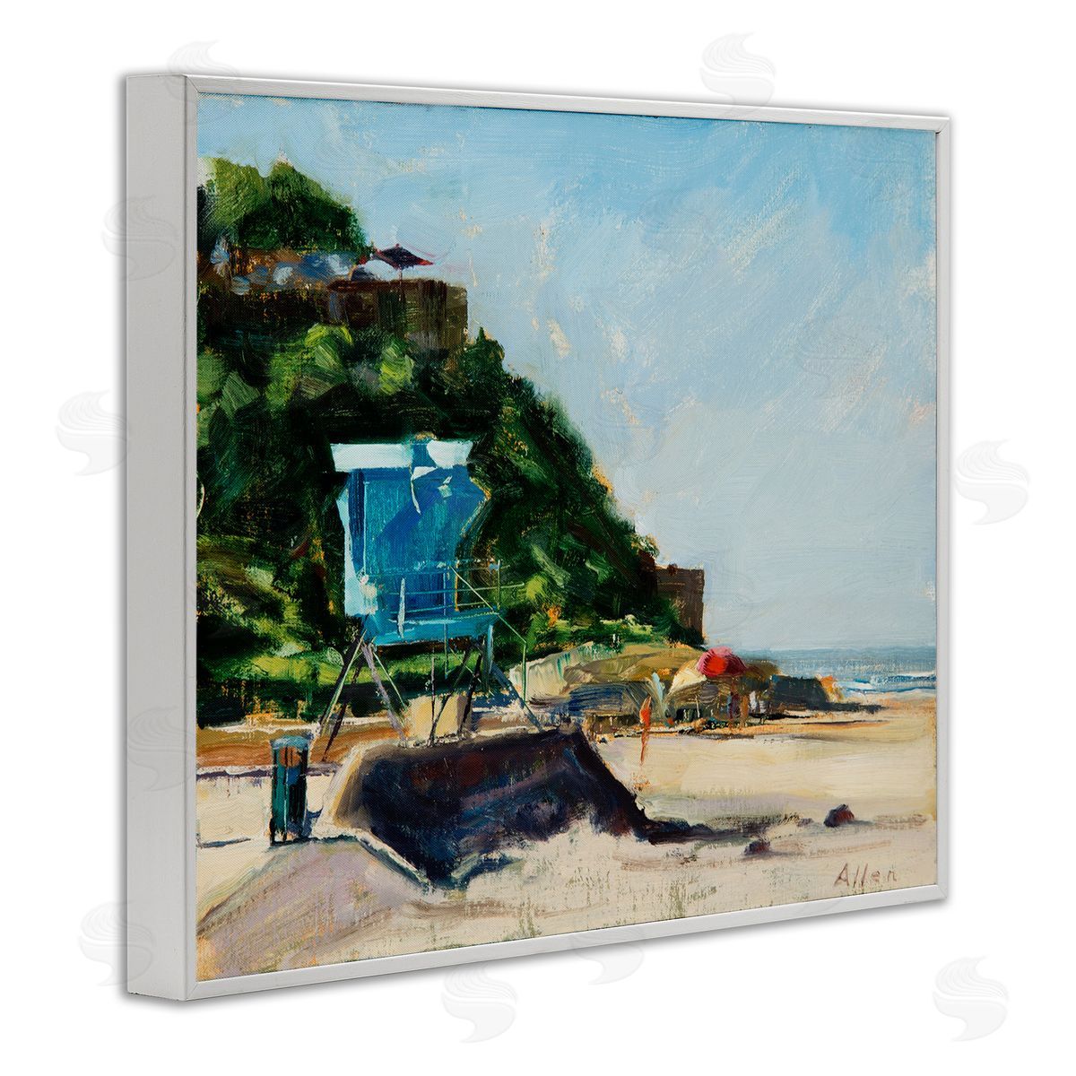 Geoff Allen Beach Guard Tower White Framed Giclee Wall Art Print
