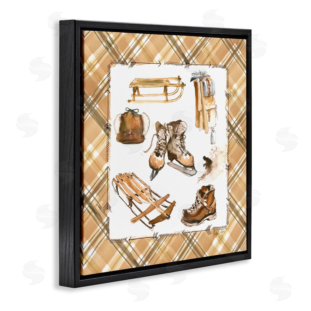 Geoff Allen Plaid Winter Sports Black Floating Frame Canvas Wall Art Print