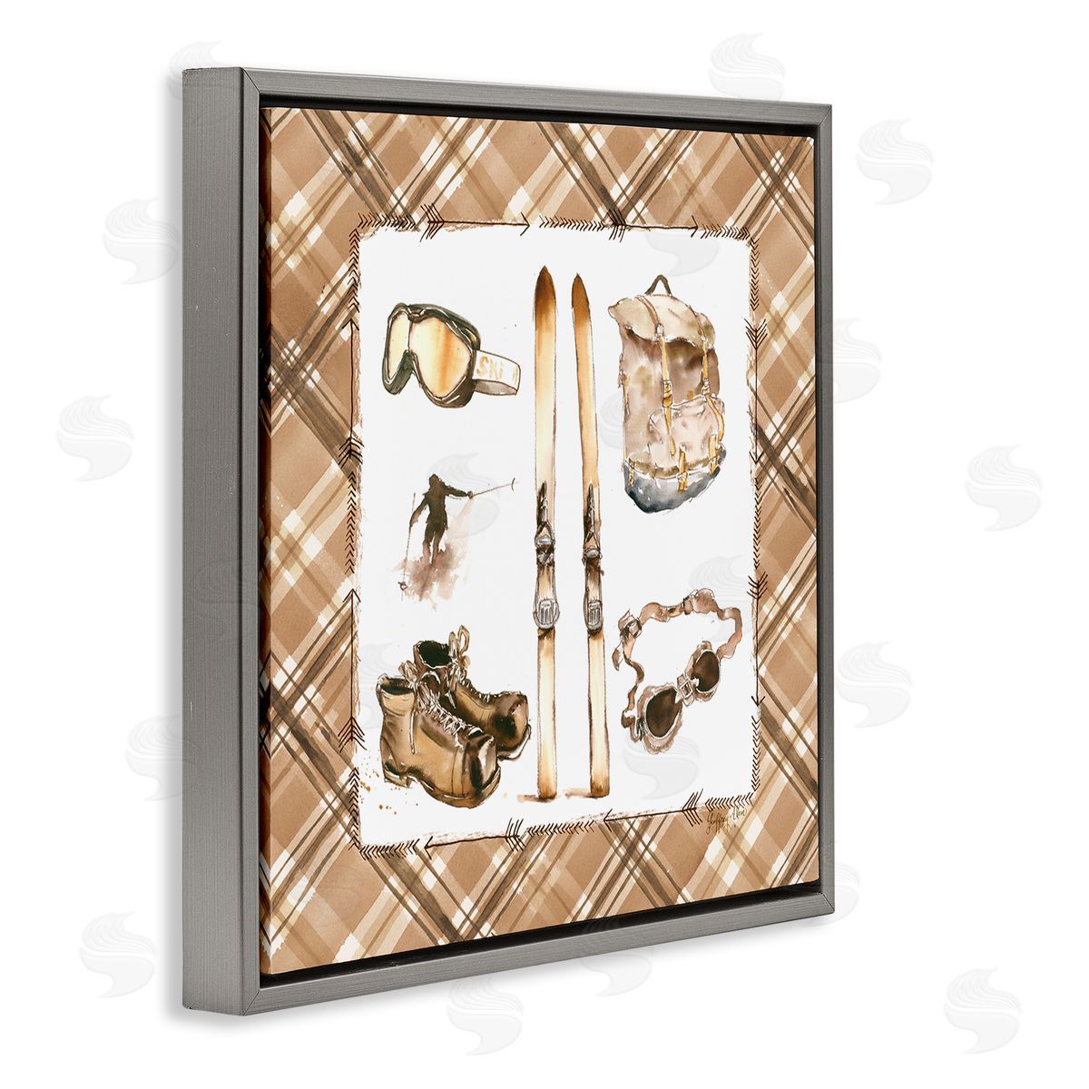 Geoff Allen Winter Sports on Plaid Gray Floating Frame Canvas Wall Art Print
