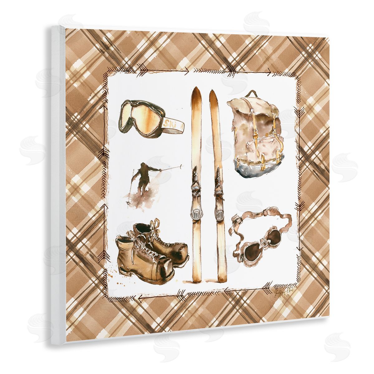 Geoff Allen Winter Sports on Plaid Wooden Wall Plaque Art Print