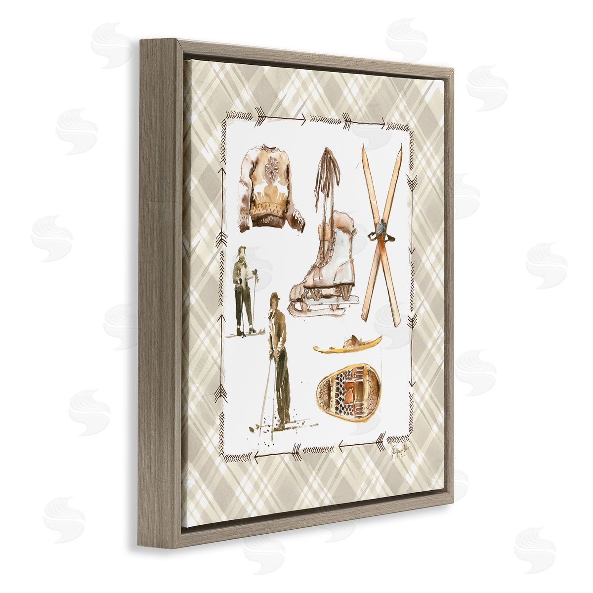 Geoff Allen Winter Skiing Sports Brown Floating Frame Canvas Wall Art Print