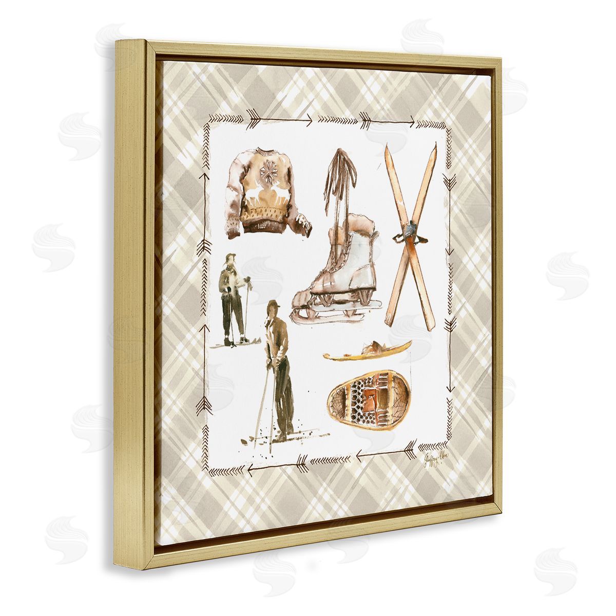 Geoff Allen Winter Skiing Sports Gold Floating Frame Canvas Wall Art Print
