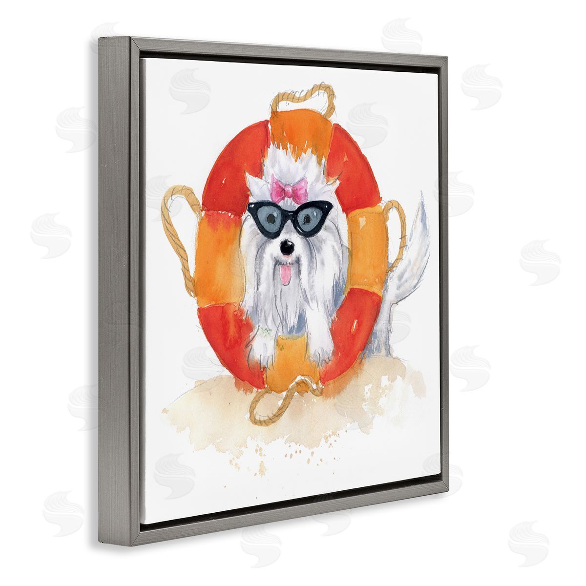 Geoff Allen Sandy Dog in Sunglasses Gray Floating Frame Canvas Wall Art Print