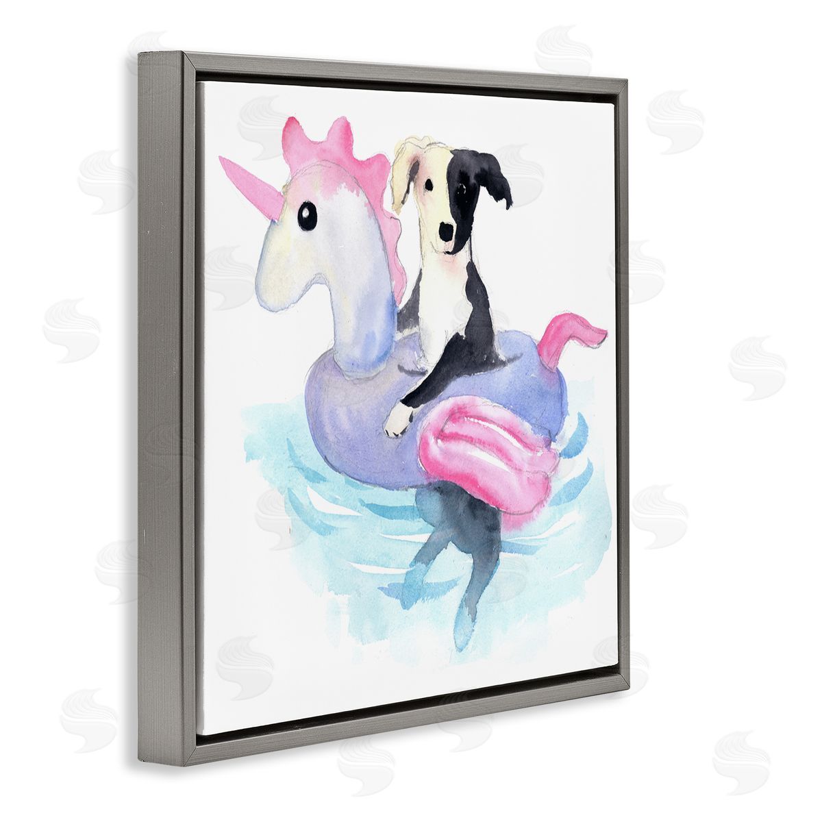 Geoff Allen Sandy Dog Pool Float Gray Floating Frame Canvas Wall Art Print