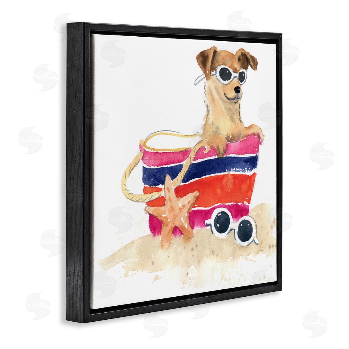Geoff Allen Sandy Dog in Beach Bag Black Floating Frame Canvas Wall Art Print