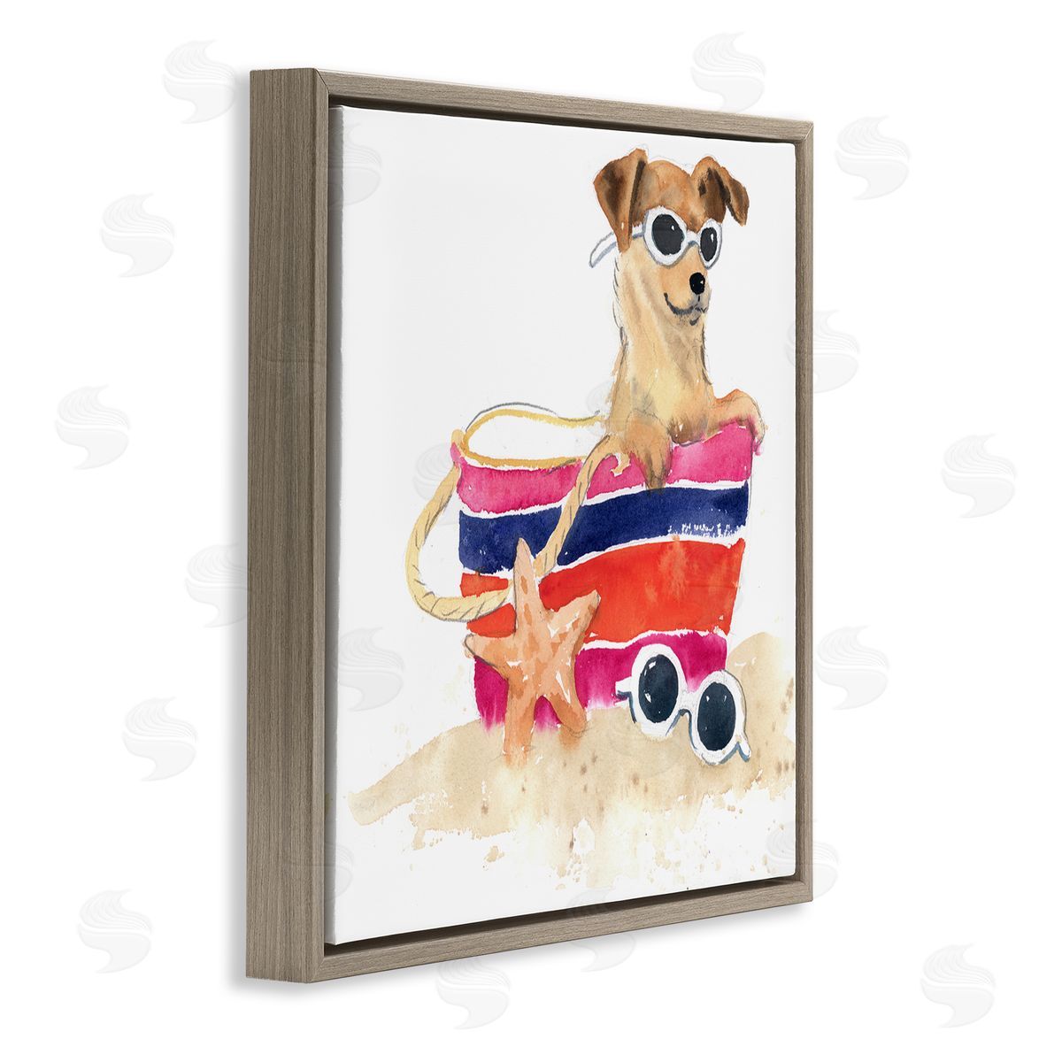 Geoff Allen Sandy Dog in Beach Bag Brown Floating Frame Canvas Wall Art Print
