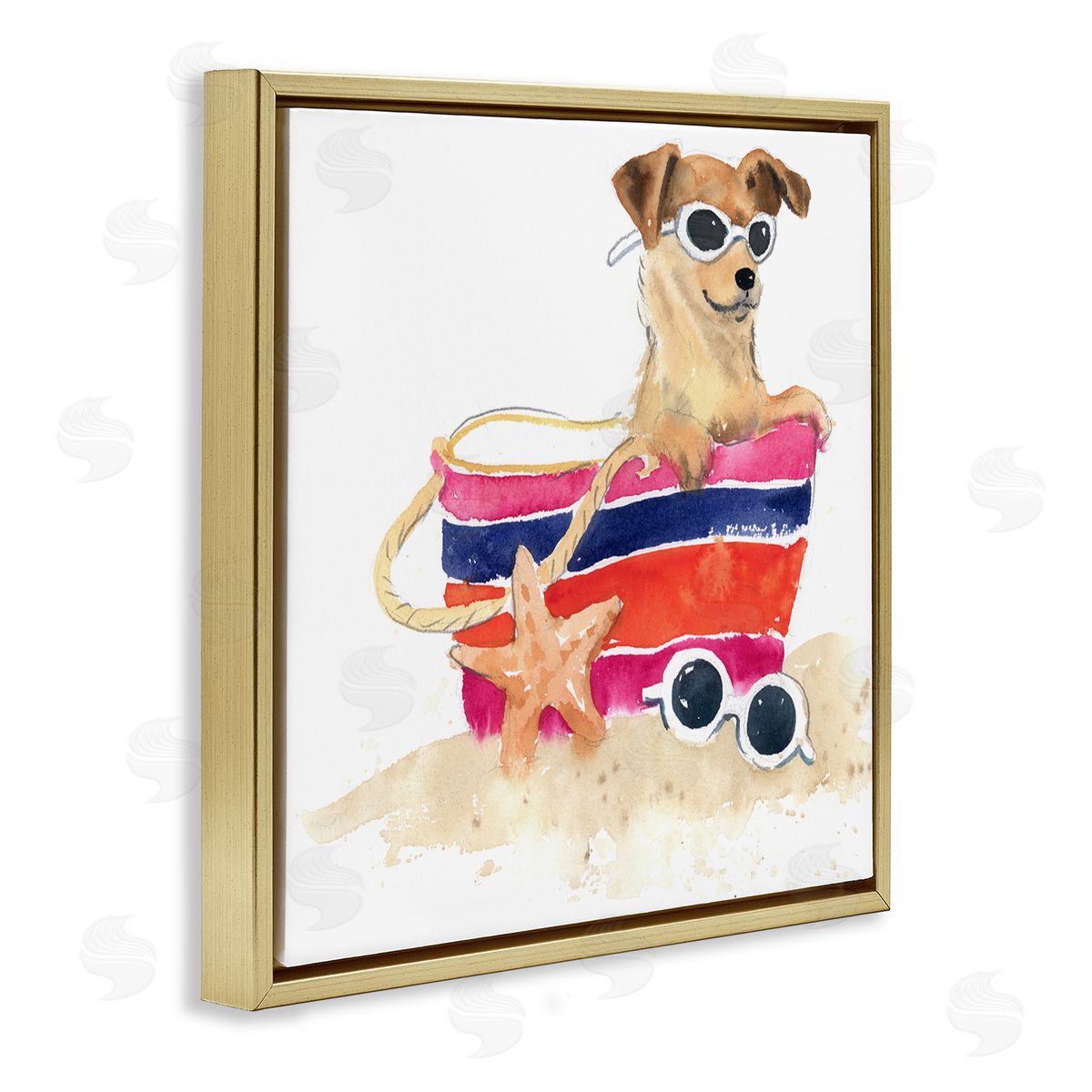 Geoff Allen Sandy Dog in Beach Bag Gold Floating Frame Canvas Wall Art Print