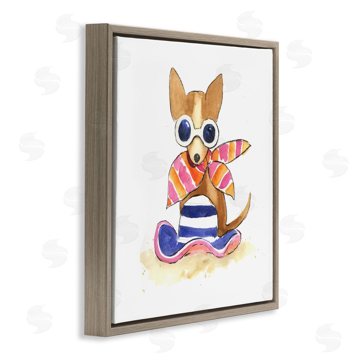 Geoff Allen Sandy Dog on Beach Brown Floating Frame Canvas Wall Art Print