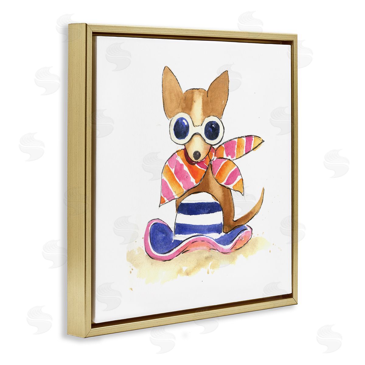 Geoff Allen Sandy Dog on Beach Gold Floating Frame Canvas Wall Art Print