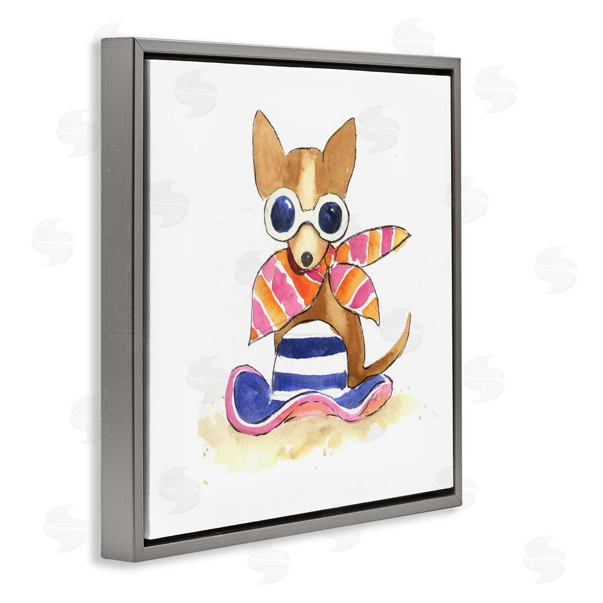 Geoff Allen Sandy Dog on Beach Gray Floating Frame Canvas Wall Art Print