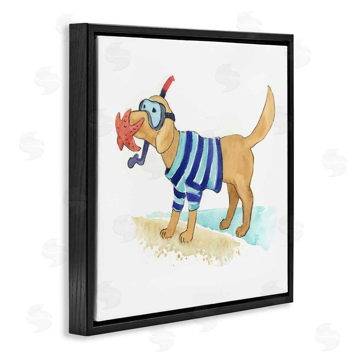 Geoff Allen Sandy Dog with Snorkel Black Floating Frame Canvas Wall Art Print
