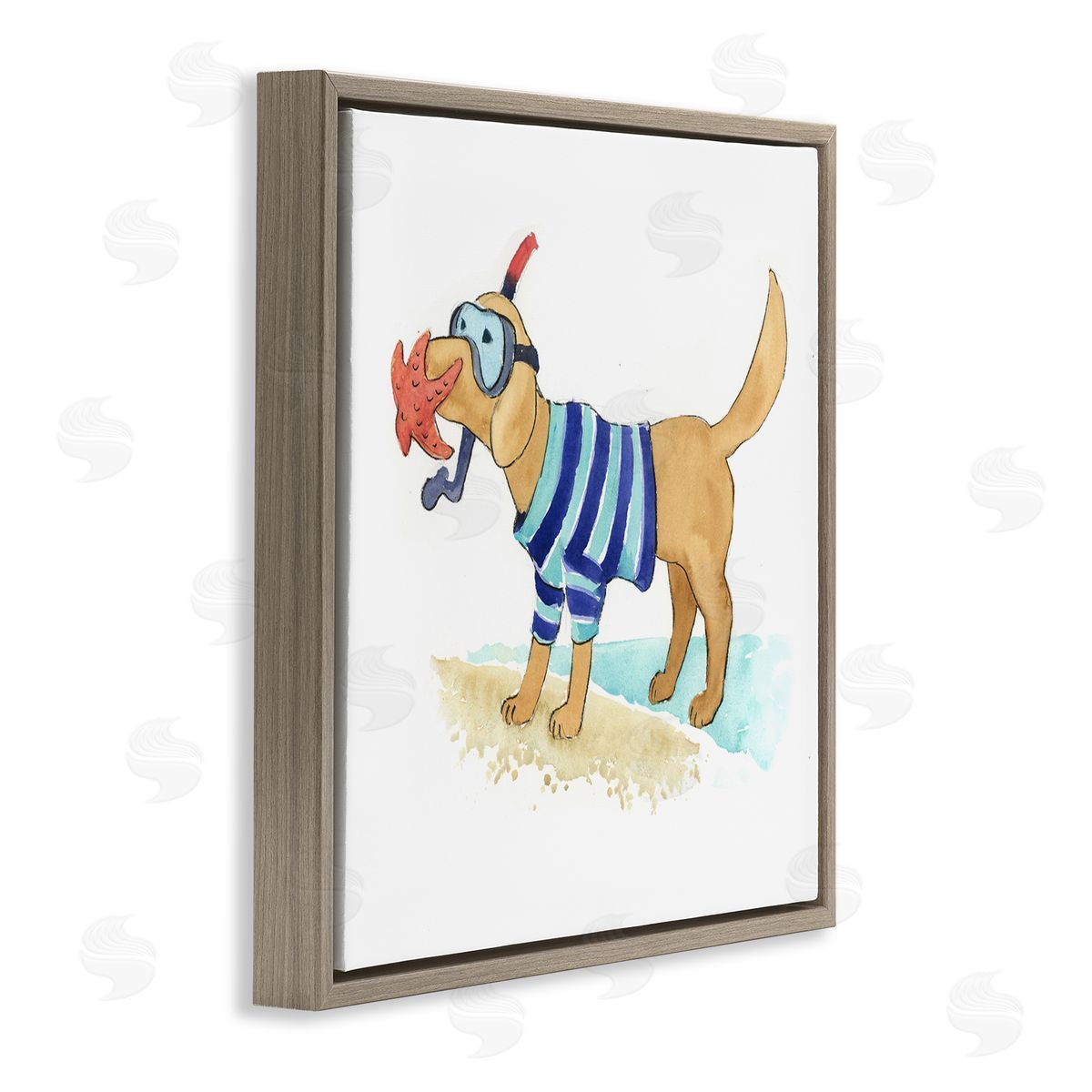 Geoff Allen Sandy Dog with Snorkel Brown Floating Frame Canvas Wall Art Print