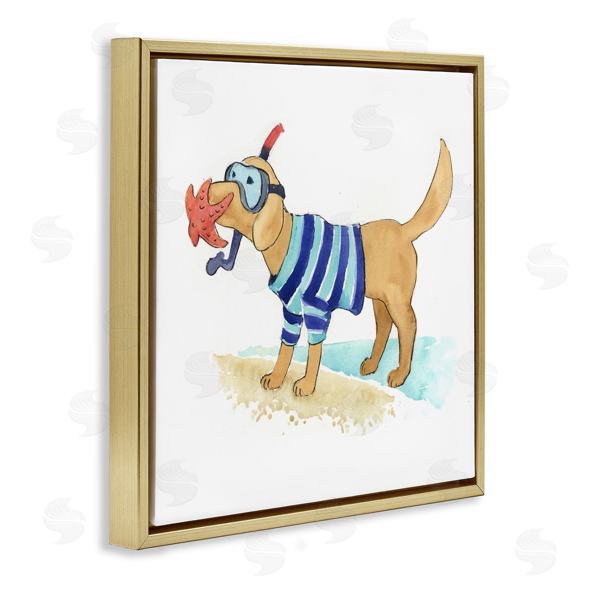 Geoff Allen Sandy Dog with Snorkel Gold Floating Frame Canvas Wall Art Print
