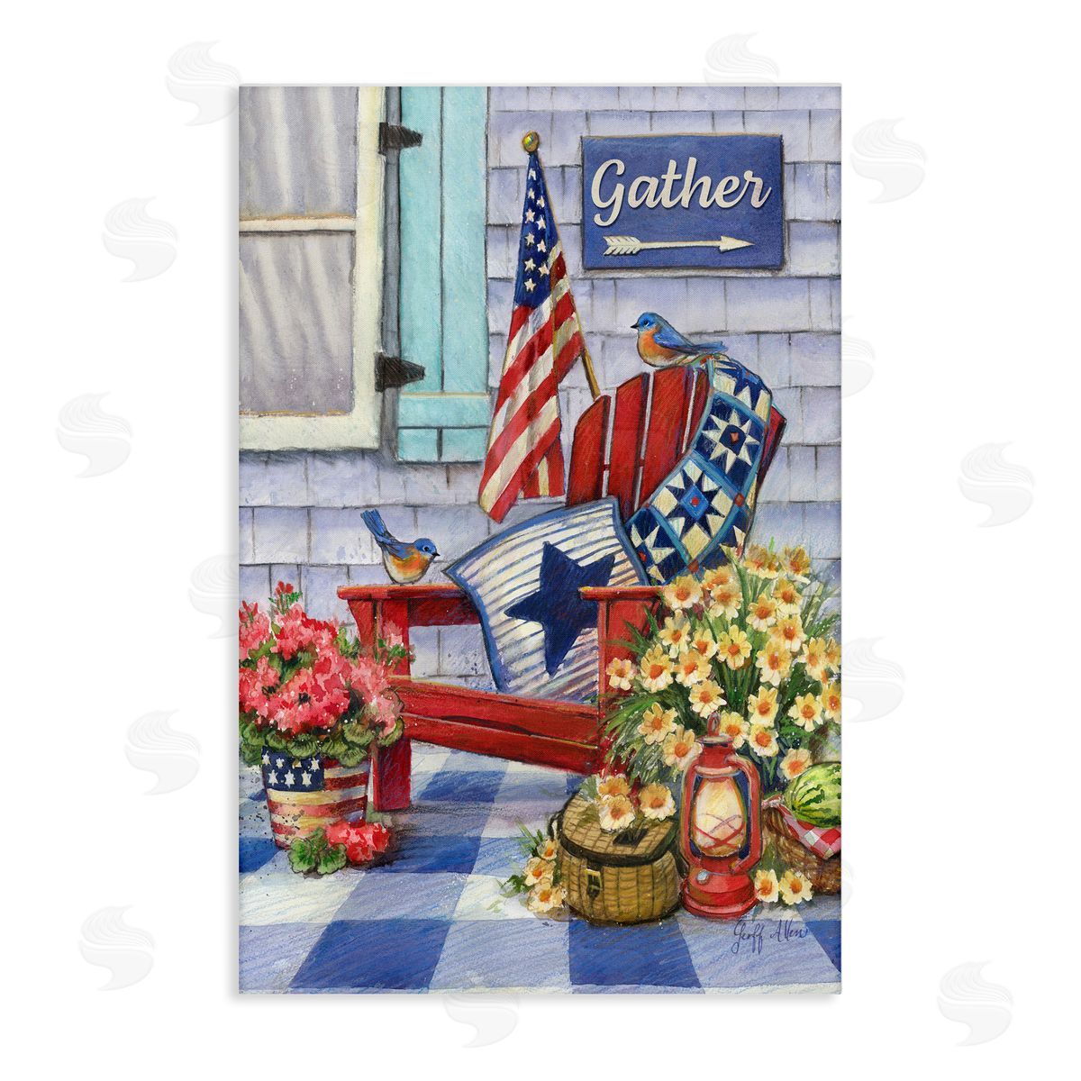 Geoff Allen Patriotic Porch View Canvas Wall Art Print